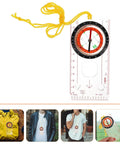 Compact Measuring Compass And Ruler Navigation Tool For Hiking And Camping, Sturdy Survival Gear, shown with yellow lanyard