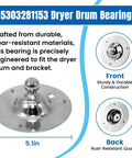 5303281153 dryer drum bearing front and back view, crafted from durable materials, compatible with Frigidaire and Kenmore dryers