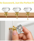 Crystal Cabinet Knobs 30mm Diamond Drawer Pulls Set Of 26 With Gold Base shown being installed on a cabinet.