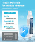 Campout Ready RV Inline Water Filter For Garden Hose And Camper Rig NSF Certified, robust material with pressure stats.