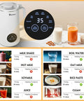All In One Nut Milk Maker With 35 Oz Capacity, 10 Blades, One Touch Start shown with nut milk and juice settings