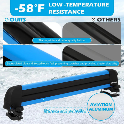 Heavy Duty Aluminum Roof Ski Rack With Secure Strap Carrier For Skis Snowboards And Paddleboards Universal Crossbar Fit showing low-temperature resistance feature.