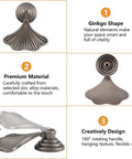 Ginkgo Leaf Shape Knob Handles, 2 Pack Antique Nickel Zinc Alloy Drawer Pulls, labeled features, zinc alloy material, 180° rotating design