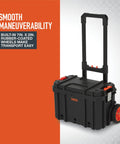 Workhorse Light Duty Modular Rolling Toolbox System With Telescopic Handle And Mobile Base With Two Rugged Rubber Wheels.