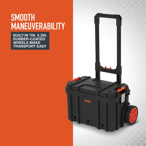 Workhorse Light Duty Modular Rolling Toolbox System With Telescopic Handle And Mobile Base With Two Rugged Rubber Wheels.
