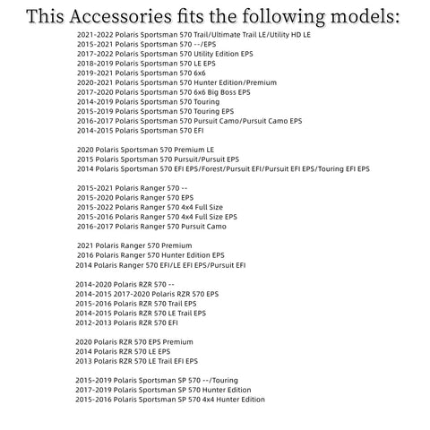 List of compatible models for Top Shelf Heavy Duty Water Pump Seal And Cover Gasket Repair Kit For RZR Ranger Sportsman Ace UTVs