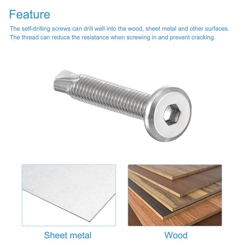 Heavy Duty Hex Socket Self Tapping Screws One Quarter Inch By One And Five Eighths Inch 410 Stainless Steel Flat Head Self Drilling