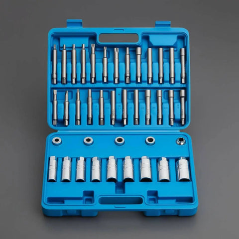 39 Piece Strut Service Kit With Piston Rod Holder And Nut Socket Set For Car Suspension Repair in blue case