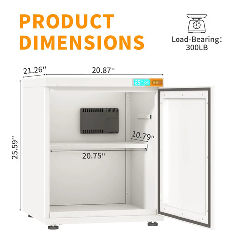 Beat The Humidity Beast 3D Printer Stand Filament Storage Cabinet With Active Dehumidification For Up To Forty Rolls Of PLA ABS TPU Nylon dimensions displaying interior space and load-bearing capacity.