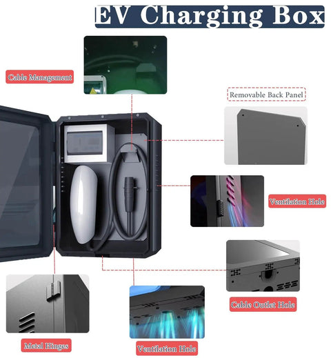 Real Deal Ev Charging Station Wall Cover With Beefy Dual Lock Security And Snug Cord Routing To Keep Your Electric Vehicle Setup Safe From Thieves And Bad Weather Conditions showing ventilation and cable management features.