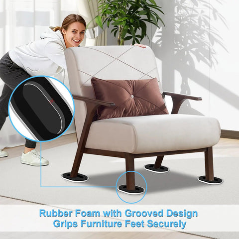 Effortless Home Move Sliders Two In One Heavy Duty Furniture Movers With Carpet Gliders And Plush Hard Floor Socks Multi Surface Moving Kit securing a chair on carpet.