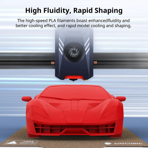 High Speed Premium 3D Printer Filament Bundle 1.75mm 10kg Assorted Smart Chip Integration, red car model printing.