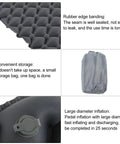 Inflatable Camping Sleeping Pad With Pillow For Backpacking Damp Proof TPU Construction Quick Inflation By Mouth Or Pump Durable Seams Compact Roll Up Bed Pad For Outdoor Sleep with storage bag and valve
