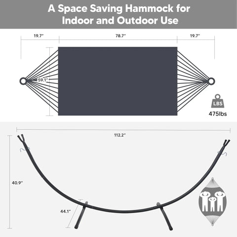 Heavy Duty Hammock Stand With Portable Foldable Patio Hammock For Backyard Or Deck, Sturdy Steel Frame With Non Slip Feet