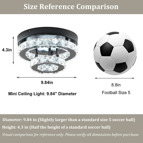 Crystal Chandeliers For Dining Room And Hallway Lighting, Chrome LED Ceiling Light, Semi Flush Mount, Clear Crystal Drops, 9.8 Inch Wide