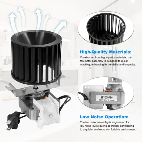 Upgraded Bathroom Fan Motor And Blower Assembly For Broan Nutone Ceiling Heaters, featuring a durable blower for quiet operation.
