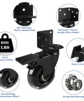 3 Inch L Shaped Plate Swivel Caster With Brake Side Mount Quiet Non Marking Polyurethane Wheels 600 Lb Capacity Set Of 4
