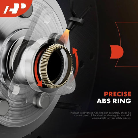 Close-up of ABS ring on Single Front Wheel Hub Bearing Assembly with Speed Sensor, compatible with Chevy Impala and other models.