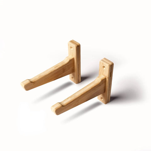 Top Shelf Heavy Duty Bamboo Ski Wall Mount Rack For Garage Storage Sleek Space Saving Bracket, two sturdy bamboo wall brackets.