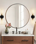 Industrial Modern Bathroom Wall Sconces With Clear Glass Tubes, 2 Light Vanity Lighting next to mirror, black brushed brass finish