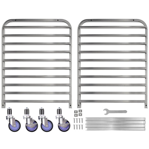 Built Tough Ten Tier Rolling Sheet Pan Rack Aluminum Bun Baker Shelf With Swivel Wheels Rust Resistant parts including racks and wheels.