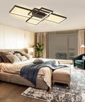 Dimmable Black LED Ceiling Light With Remote Control, Modern Square Flush Mount, in a stylish bedroom setting.