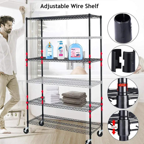 Heavy Duty Rolling Wire Shelving Unit Six Tier Adjustable Steel Storage Rack With Smooth Casters Commercial Grade NSF Certified with towels and cleaning supplies