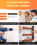 Heavy Duty Wood Organizer Lumber Rack Wall Mount Cantilever Shelves assembly instructions and tools displayed