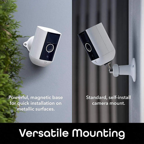 Freebird 2K Wireless Security Camera with magnetic and standard mount on outdoor wall, night vision, and motion detection.