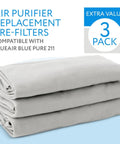 Three Pack Replacement Prefilters For Blueair Blue Pure 211 Plus Air Purifier Gray Fabric Washable Slip On Design