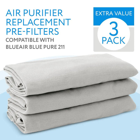 Three Pack Replacement Prefilters For Blueair Blue Pure 211 Plus Air Purifier Gray Fabric Washable Slip On Design