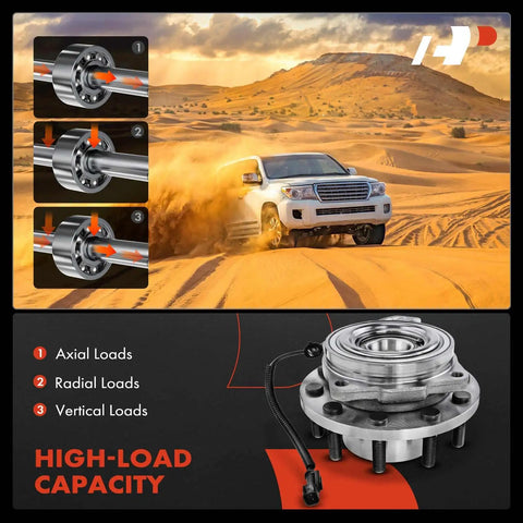 Tough As Nails Pair Of Front Wheel Bearing Hub Assemblies For Ford F450 F550 Super Duty 2017 2019 4wd high-load capacity and detailed views.