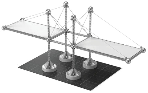Magnetic Modular Structural Kit For Hands On Engineering And Architecture Lessons, 122 Piece Set bridge model on base grid