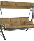 Replacement Patio Swing Canopy For Callimont Park 3 Seat Swing, beige top cover on metal frame, 80x46 inch, all-weather use