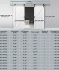 Rock Solid 72X84 K Shape Barn Door Crafted From Premium Kiln Dried MDF With Full Hardware Kit showing installation details and measurements.