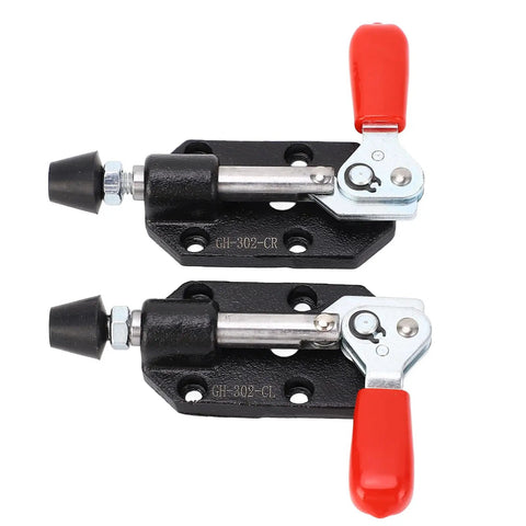 Beefy Cast Iron Push Pull Toggle Clamp With 20mm Stroke And 500 Lbs Holding Capacity, Built Tough Heavy Duty Clamp Tool For Woodworking, Welding, Molding, And Mould Making, Plastic Sleeve Handle. Two toggle clamps with red handles
