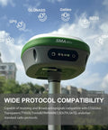 RTK GNSS Base Receiver For Surveying With Drones And UAVs, 4G And WiFi, IP67 Waterproof, showing GPS compatibility icons.