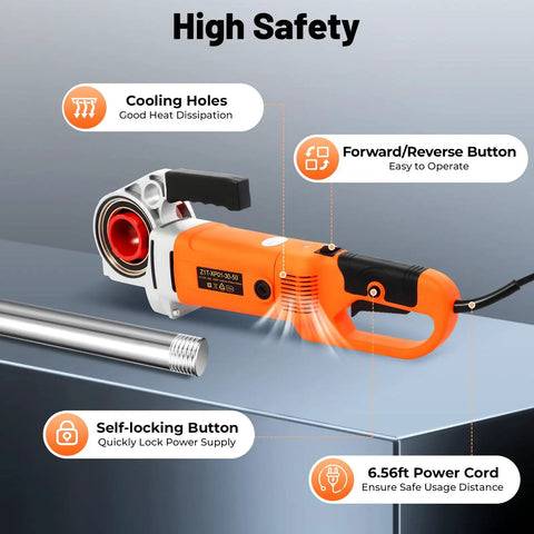 Heavy Duty Electric Ratchet Pipe Threader Machine With 6 Dies Carrying Case Powerful 2300W Copper Motor cooling features and controls.