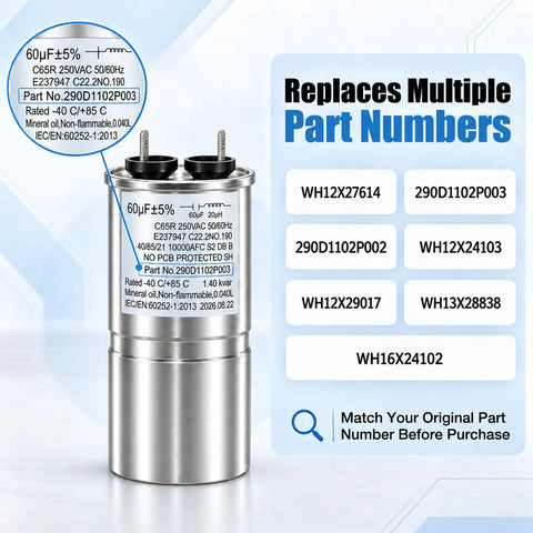 Top Shelf Washer Start Capacitor And Bracket Kit Compatible With GE And Hotpoint Models To Kick Your Motor Back In Gear For Silky Smooth Cycles Includes Solid Hardware Wh12x27614 Straight Shot showing details with part numbers.