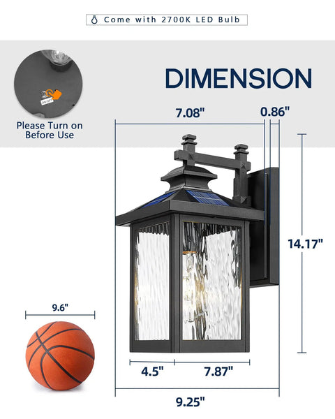 Stunning Solar Powered Wall Lights Wall Mount Outdoor Fixtures dimensions with LED bulb, aluminum frame, perfect for patio or garden use.