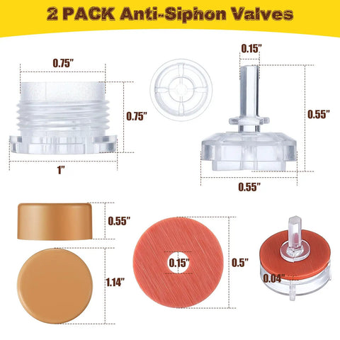Detailed view of 2 Pack Vacuum Breaker Float Kit And Anti Siphon Valve Repair Kit for Woodford RK 17VB with dimensions labeled