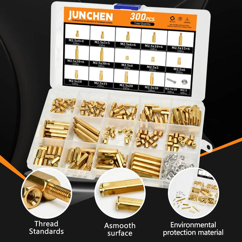 Rock Solid M2.5 Hex Brass Standoff Spacers Nuts Screws Kit 300 Pcs Male Female Thread Mount For Motherboard Computer Builds And Circuit Boards Built To Last in organized box.