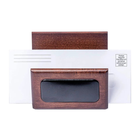 Walnut And Black Leather Desk Set, 10-Piece Office Organizer Kit, includes a letter holder with top-grain leather detail