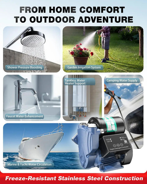 1.5HP Water Pressure Booster Pump With Digital Pressure Display 110V Stainless Steel Auto Start Stop System applications