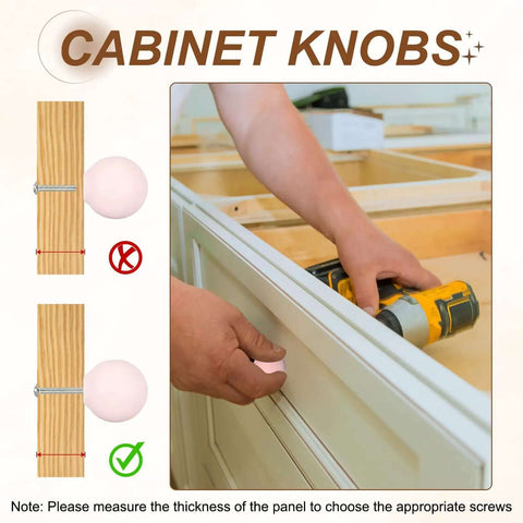 Top Shelf 2-Pack Bright Yellow Ceramic Cabinet Knobs, Smooth 1.3 Inch Round Drawer Pulls With Fast Install Screws shown during installation.