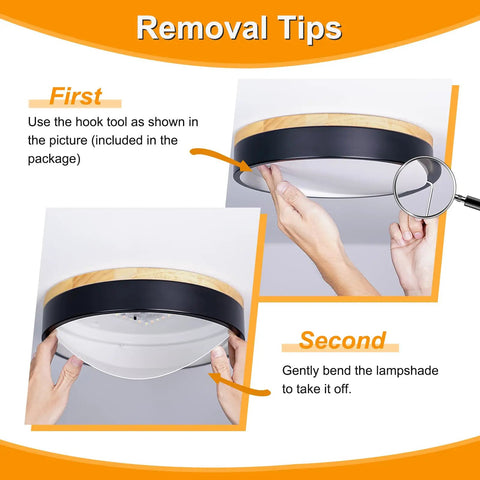 Instructions for removing Dimmable Wood Flush Mount Ceiling Light With Round Minimalist Design Five Color Temperatures 2700K To 6000K