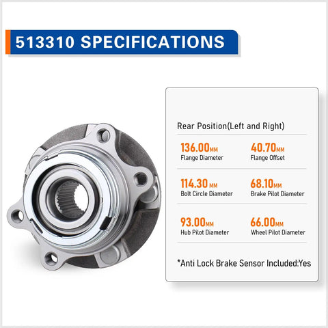 Built To Handle Daily Driver Grunt While Keeping Things Smooth As Silk This Heavy Duty Front Wheel Hub And Bearing Assembly Replacement Fits Nissan Murano And Quest Five Lug Models, showing specifications of the component.