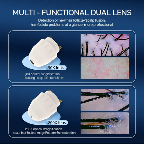 11 Inch HD Scalp Analysis Machine With 50x And 200x Lenses showcasing dual lens detail for hair follicle health analysis