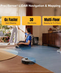 roborock Qrevo S5V robot vacuum and mop on wood floor, cleaning blue mapped area in living room.