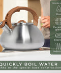 Stovetop Whistling Tea Kettle Two Point Four Quart Stainless Steel For Induction And Gas Stovetops Durable Rust Resistant Teapot